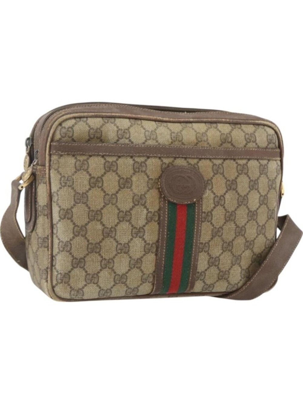 GUCCI GG Supreme Web Sherry Line Shoulder Bag PVC Beige Gold